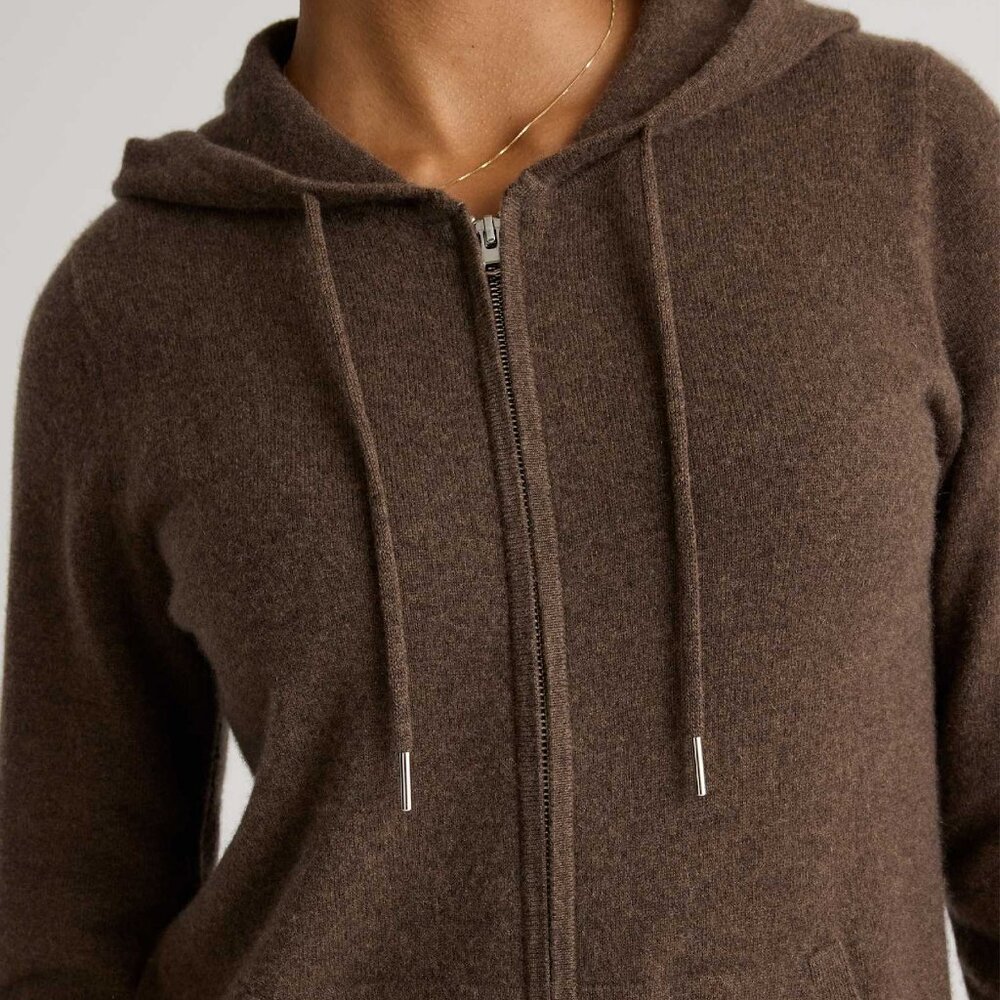NWT Quince Mongolian Cashmere Full-Zip Hoodie Sweater Brown - Picture 4 of 4